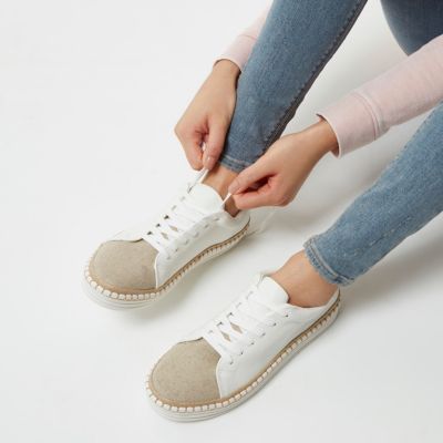 White lace up espadrille trainers